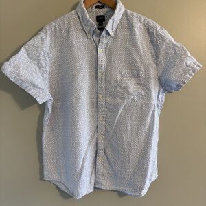 J Crew Mens XL Slim Fit Button Down Linen Blend Short Sleeve Shirt Coastal Prep